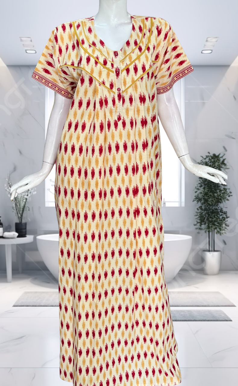 Red Ikat Pure Cotton Nighty. Pure Durable Cotton | Laces and Frills - Laces and Frills