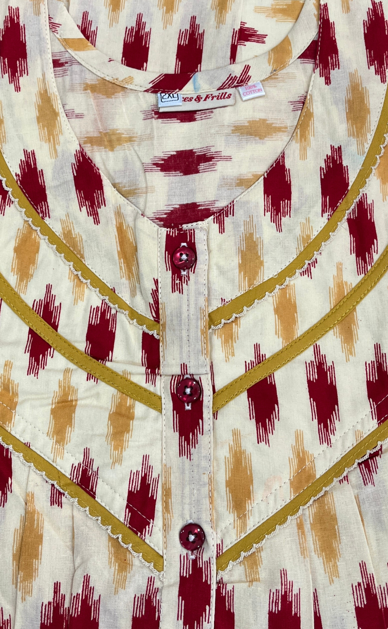 Red Ikat Pure Cotton Nighty. Pure Durable Cotton | Laces and Frills - Laces and Frills