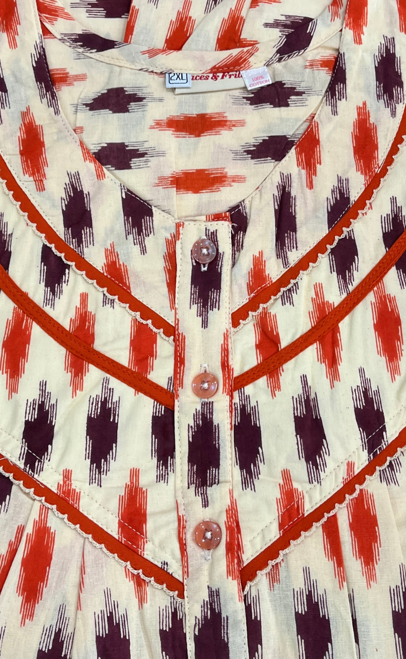 Orange Ikat Pure Cotton Nighty. Pure Durable Cotton | Laces and Frills - Laces and Frills