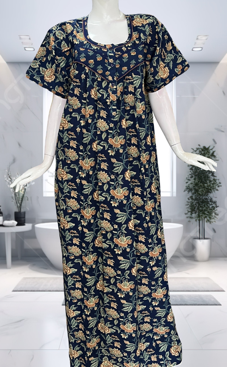 Blue Garden Pure Cotton Nighty. Pure Durable Cotton | Laces and Frills - Laces and Frills
