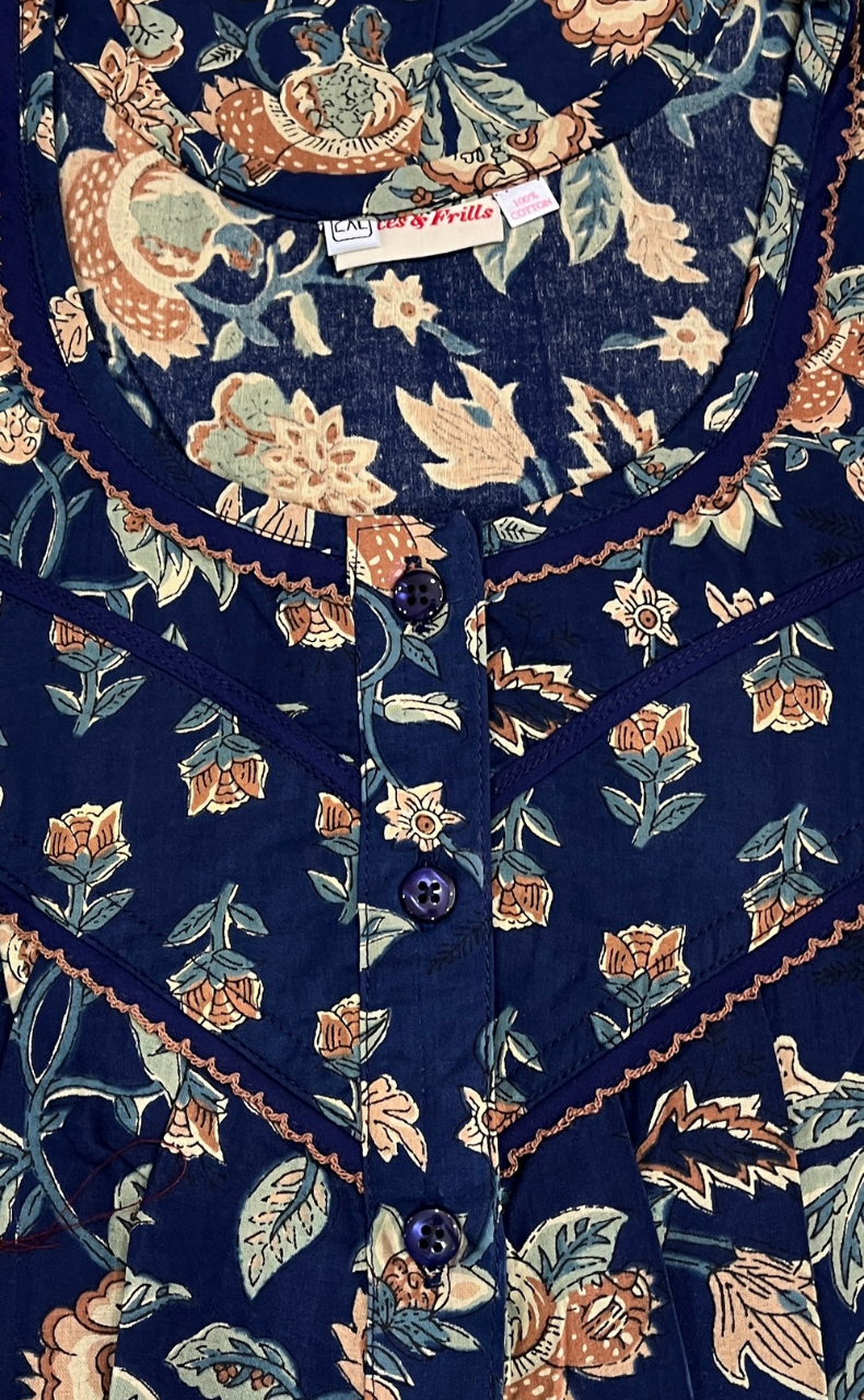 Blue Garden Pure Cotton Nighty. Pure Durable Cotton | Laces and Frills - Laces and Frills