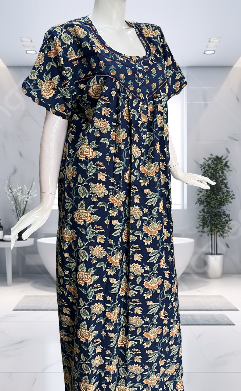 Blue Garden Pure Cotton Nighty. Pure Durable Cotton | Laces and Frills - Laces and Frills