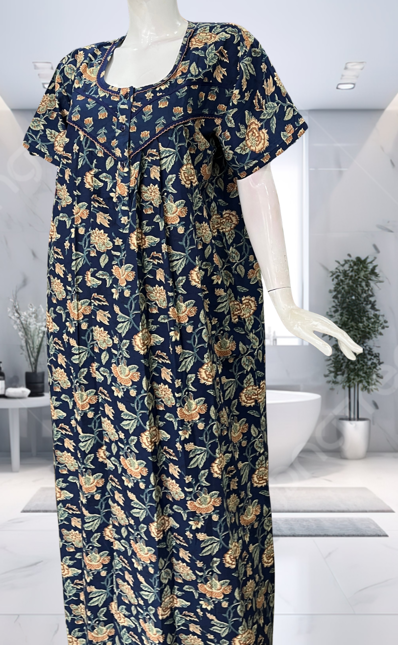 Blue Garden Pure Cotton Nighty. Pure Durable Cotton | Laces and Frills - Laces and Frills