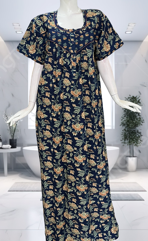 Blue Garden Pure Cotton Nighty. Pure Durable Cotton | Laces and Frills - Laces and Frills