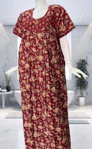 Maroon Garden Pure Cotton Nighty. Pure Durable Cotton | Laces and Frills - Laces and Frills