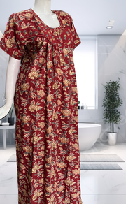 Maroon Garden Pure Cotton Nighty. Pure Durable Cotton | Laces and Frills - Laces and Frills