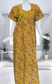 Yellow Garden Pure Cotton Nighty. Pure Durable Cotton | Laces and Frills - Laces and Frills