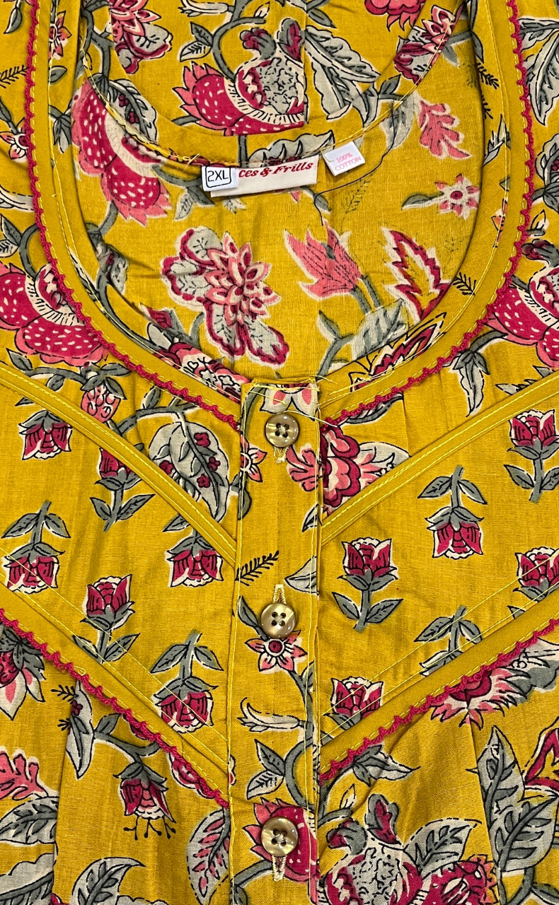 Yellow Garden Pure Cotton Nighty. Pure Durable Cotton | Laces and Frills - Laces and Frills
