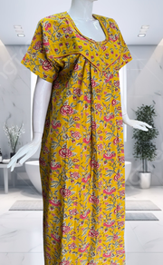 Yellow Garden Pure Cotton Nighty. Pure Durable Cotton | Laces and Frills - Laces and Frills