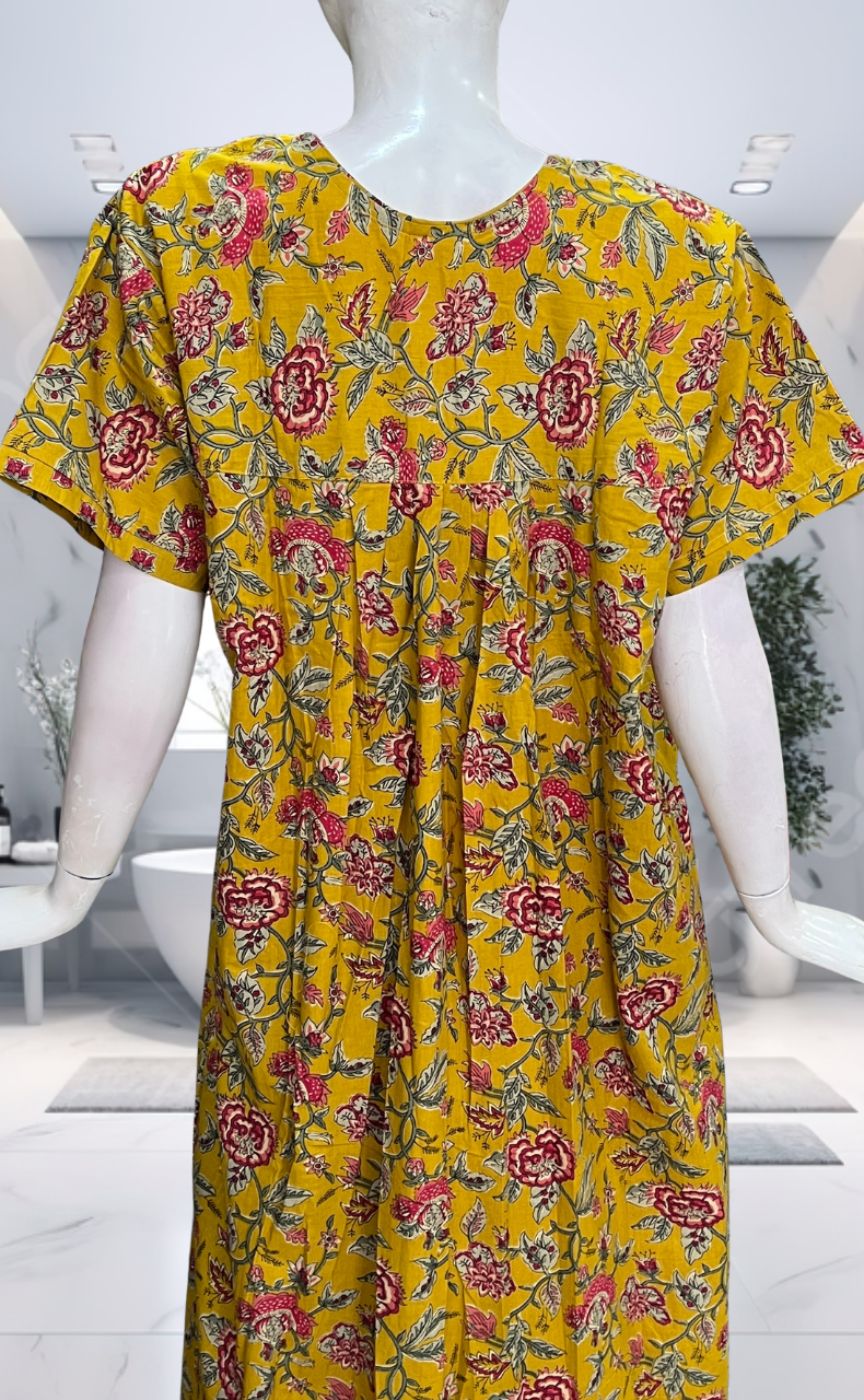 Yellow Garden Pure Cotton Nighty. Pure Durable Cotton | Laces and Frills - Laces and Frills