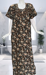 Brown Garden Pure Cotton Nighty. Pure Durable Cotton | Laces and Frills - Laces and Frills