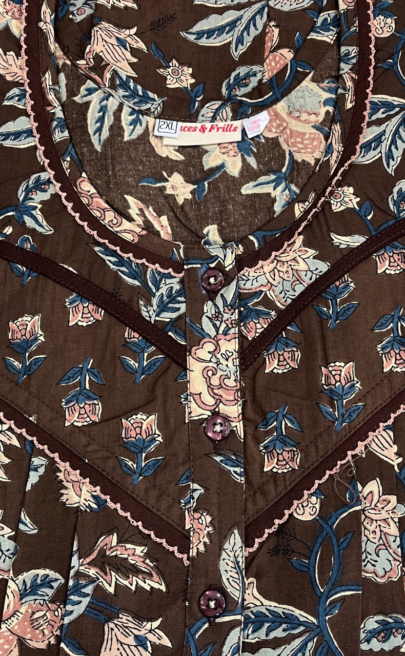 Brown Garden Pure Cotton Nighty. Pure Durable Cotton | Laces and Frills - Laces and Frills
