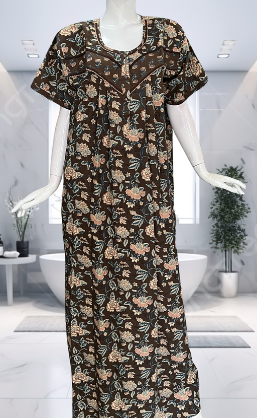 Brown Garden Pure Cotton Nighty. Pure Durable Cotton | Laces and Frills - Laces and Frills
