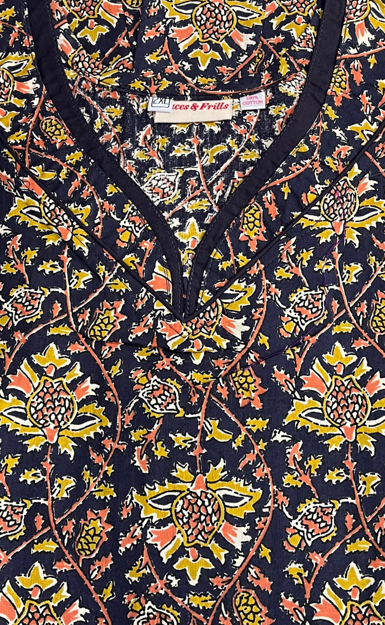 Navy Blue Garden Pure Cotton Nighty. Pure Durable Cotton | Laces and Frills - Laces and Frills