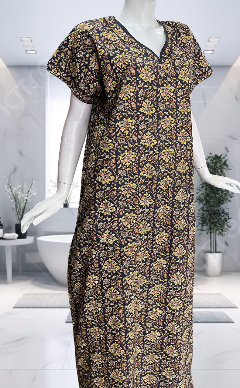 Navy Blue Garden Pure Cotton Nighty. Pure Durable Cotton | Laces and Frills - Laces and Frills