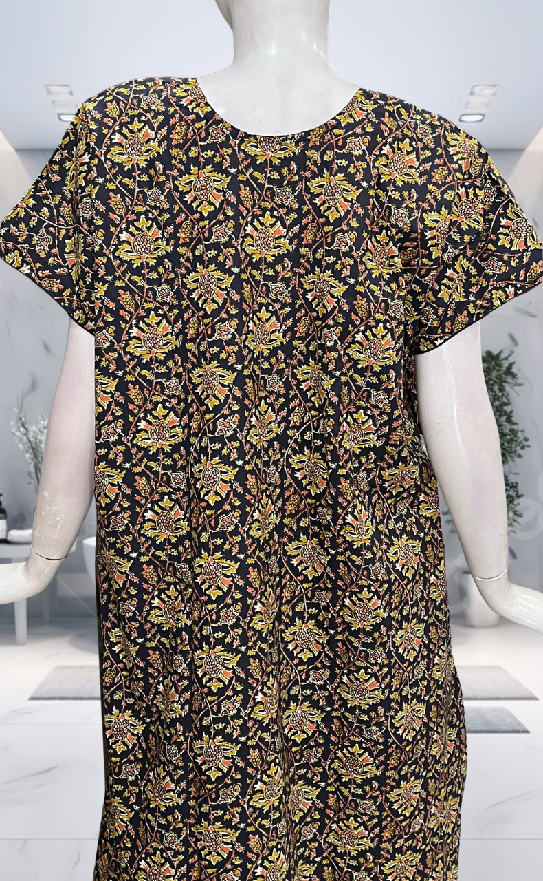 Navy Blue Garden Pure Cotton Nighty. Pure Durable Cotton | Laces and Frills - Laces and Frills