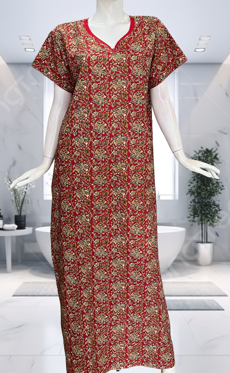 Red Garden Pure Cotton Nighty. Pure Durable Cotton | Laces and Frills - Laces and Frills