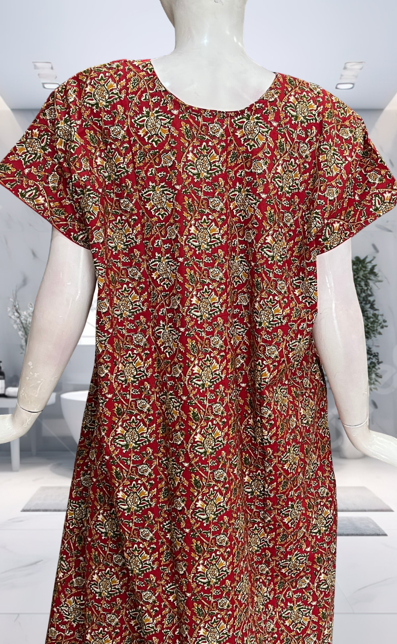Red Garden Pure Cotton Nighty. Pure Durable Cotton | Laces and Frills - Laces and Frills