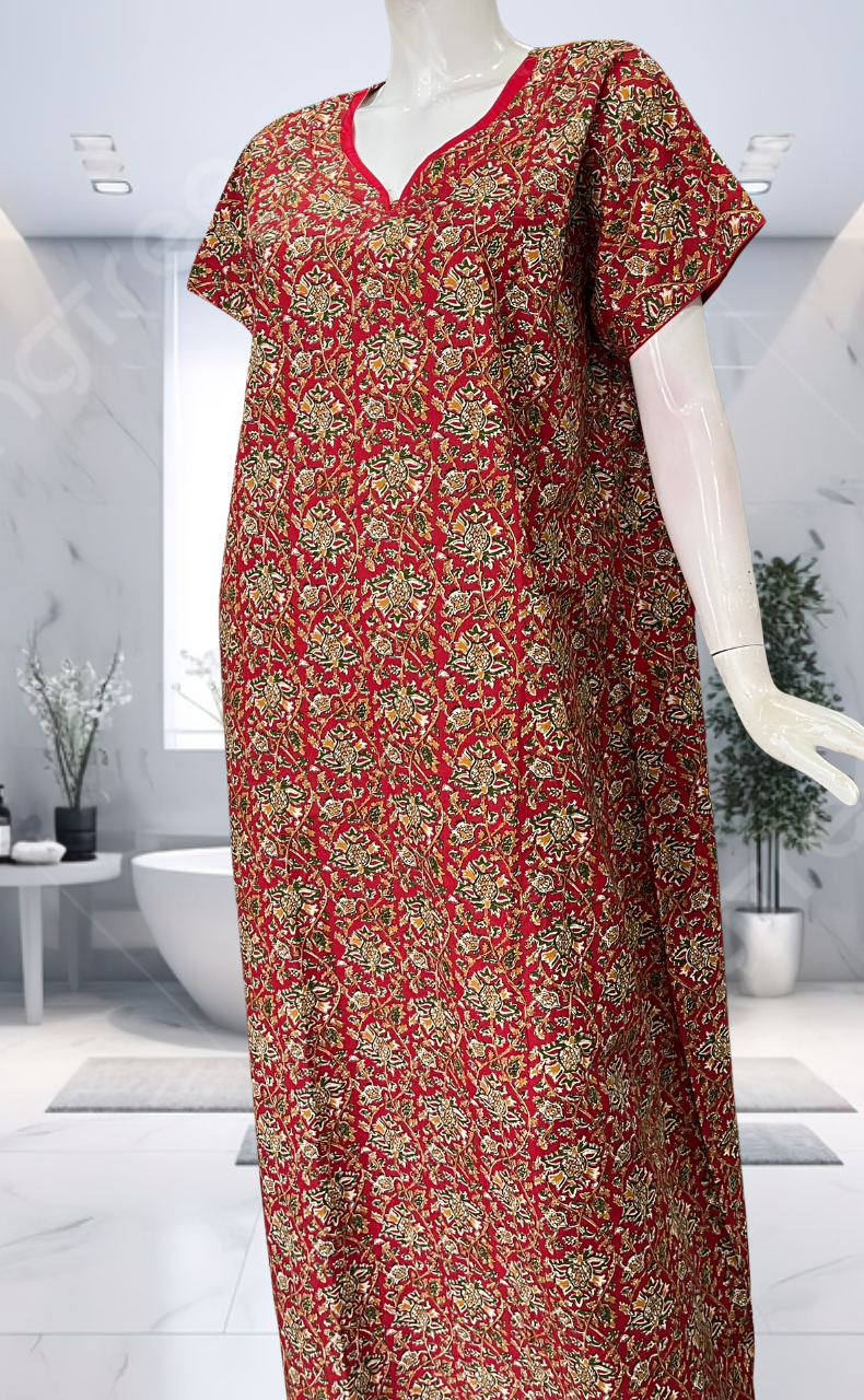 Red Garden Pure Cotton Nighty. Pure Durable Cotton | Laces and Frills - Laces and Frills