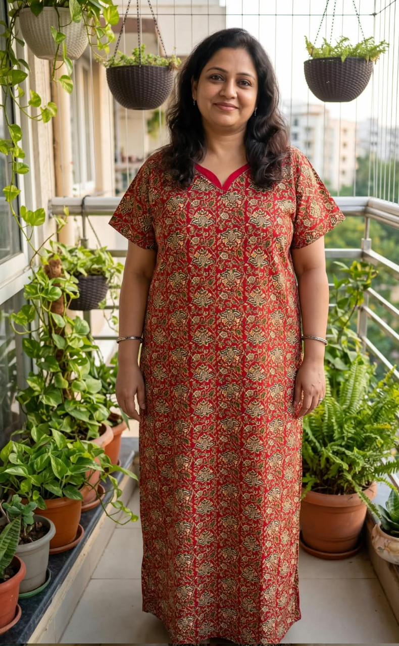 Red Garden Pure Cotton Nighty. Pure Durable Cotton | Laces and Frills