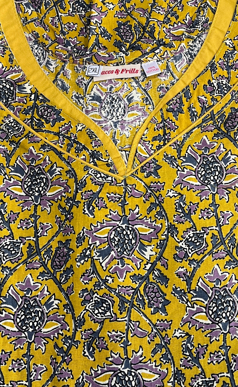 Yellow Garden Pure Cotton Nighty. Pure Durable Cotton | Laces and Frills - Laces and Frills
