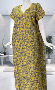 Yellow Garden Pure Cotton Nighty. Pure Durable Cotton | Laces and Frills - Laces and Frills