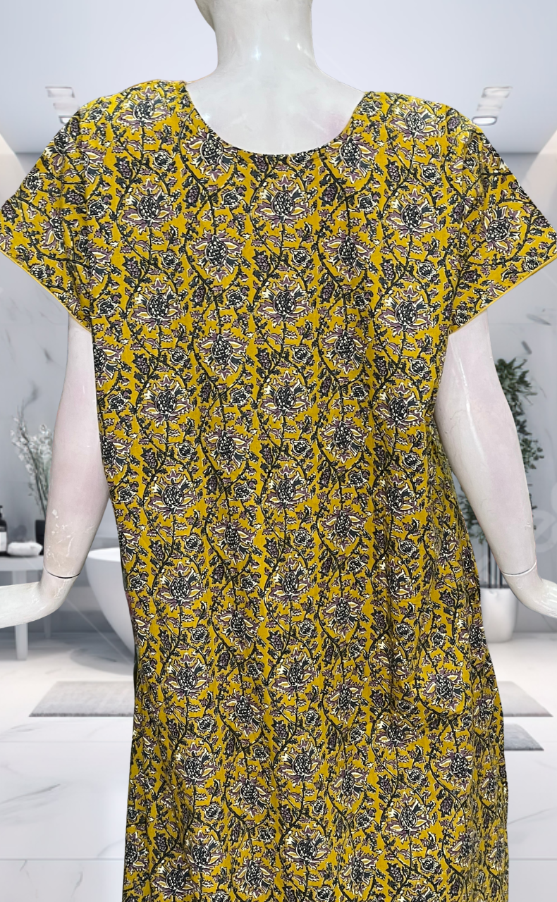 Yellow Garden Pure Cotton Nighty. Pure Durable Cotton | Laces and Frills - Laces and Frills