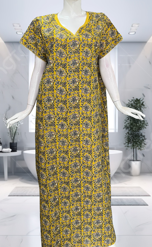 Yellow Garden Pure Cotton Nighty. Pure Durable Cotton | Laces and Frills - Laces and Frills