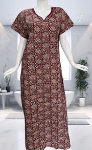 Maroon Garden Pure Cotton Nighty. Pure Durable Cotton | Laces and Frills - Laces and Frills