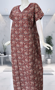 Maroon Garden Pure Cotton Nighty. Pure Durable Cotton | Laces and Frills - Laces and Frills