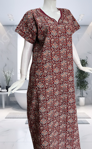 Maroon Garden Pure Cotton Nighty. Pure Durable Cotton | Laces and Frills - Laces and Frills