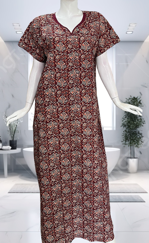 Maroon Garden Pure Cotton Nighty. Pure Durable Cotton | Laces and Frills - Laces and Frills