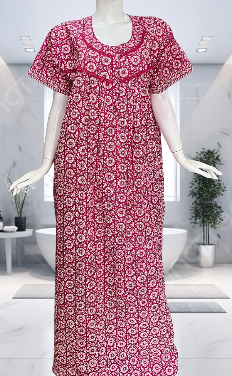 Pink Garden Pure Cotton Nighty. Pure Durable Cotton | Laces and Frills