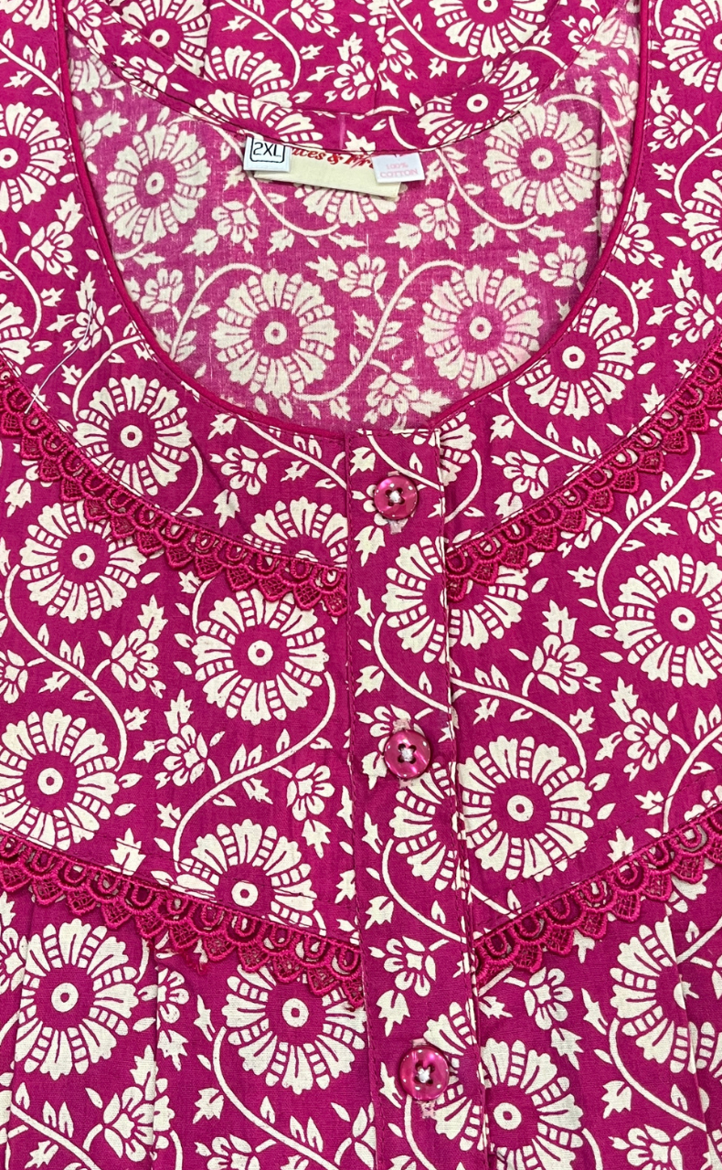 Pink Garden Pure Cotton Nighty. Pure Durable Cotton | Laces and Frills