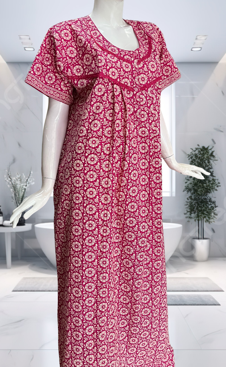 Pink Garden Pure Cotton Nighty. Pure Durable Cotton | Laces and Frills