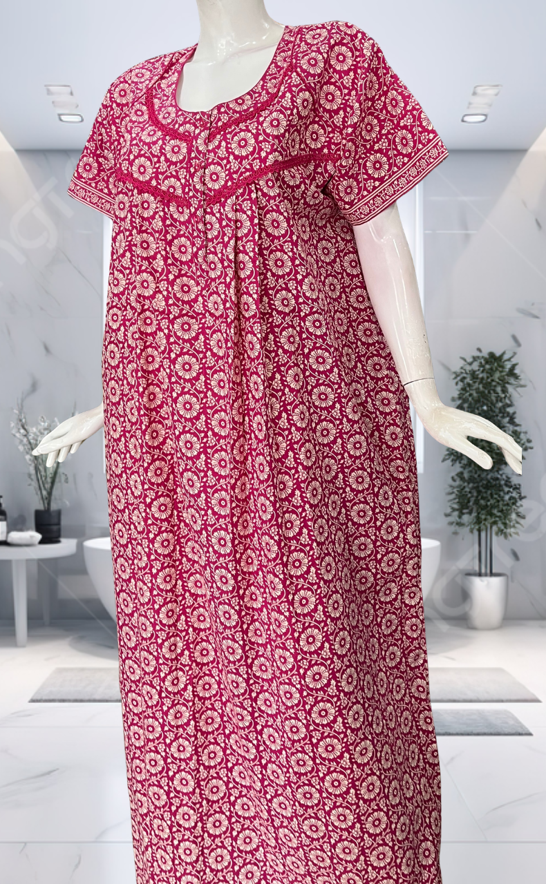 Pink Garden Pure Cotton Nighty. Pure Durable Cotton | Laces and Frills