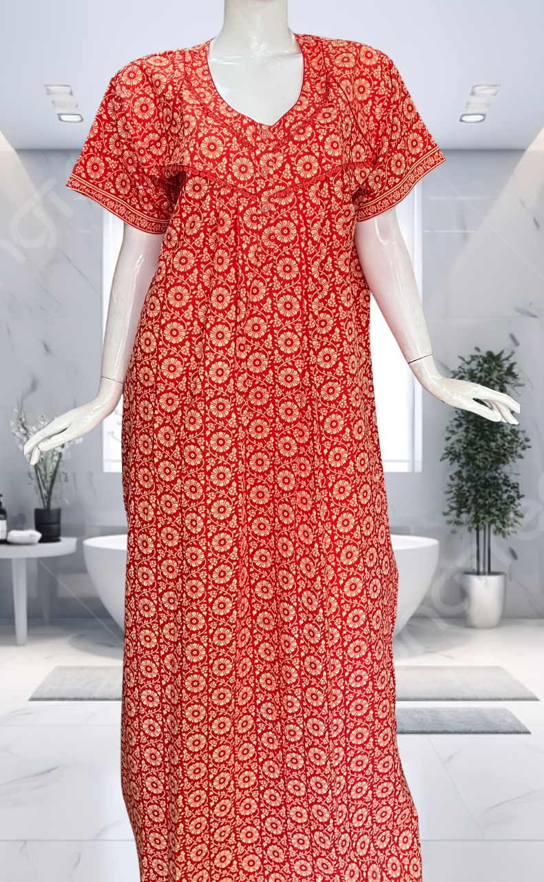 Orange Garden Pure Cotton Nighty. Pure Durable Cotton | Laces and Frills