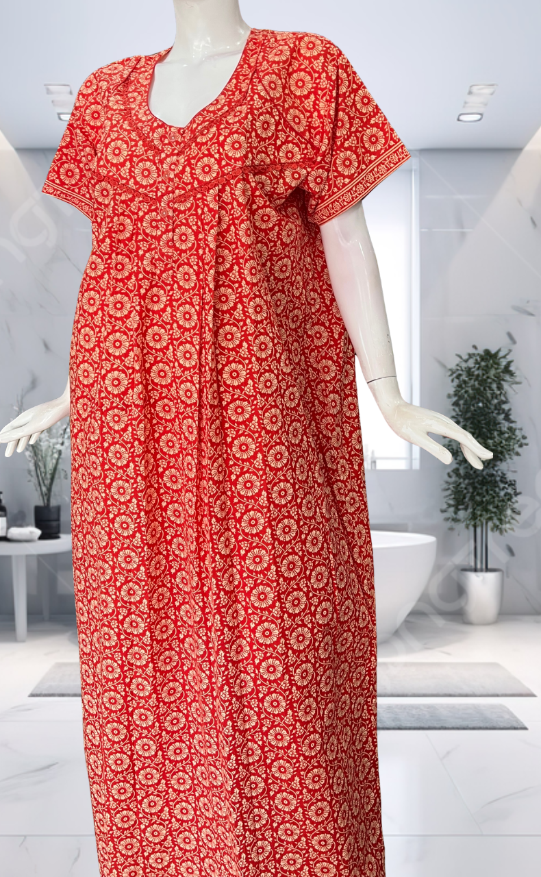 Orange Garden Pure Cotton Nighty. Pure Durable Cotton | Laces and Frills
