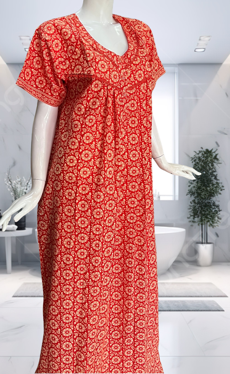 Orange Garden Pure Cotton Nighty. Pure Durable Cotton | Laces and Frills