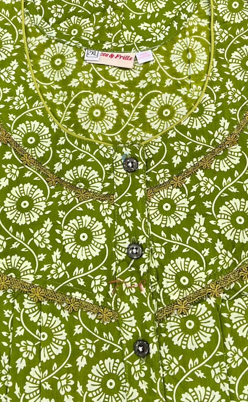 Green Garden Pure Cotton Nighty. Pure Durable Cotton | Laces and Frills