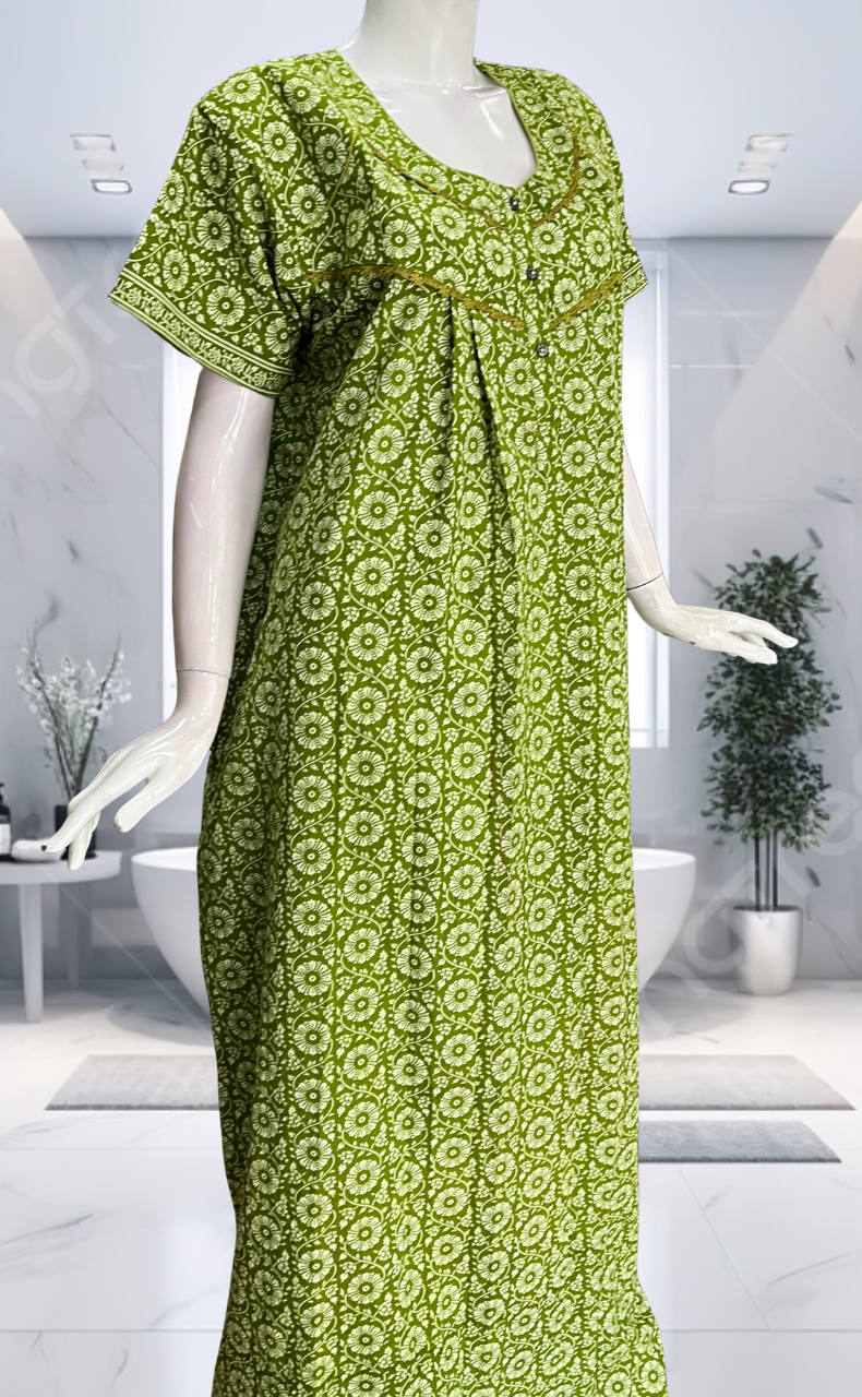 Green Garden Pure Cotton Nighty. Pure Durable Cotton | Laces and Frills