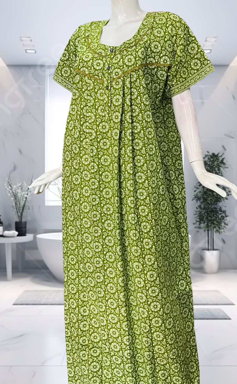 Green Garden Pure Cotton Nighty. Pure Durable Cotton | Laces and Frills