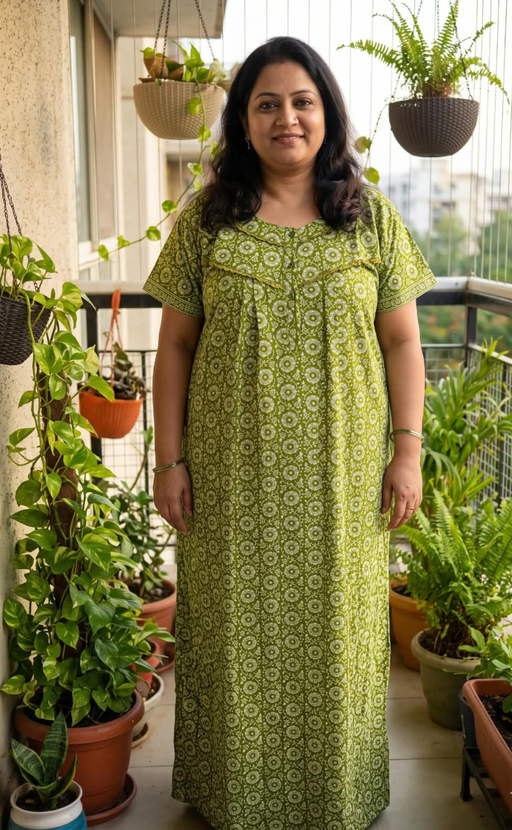 Green Garden Pure Cotton Nighty. Pure Durable Cotton | Laces and Frills - Laces and Frills