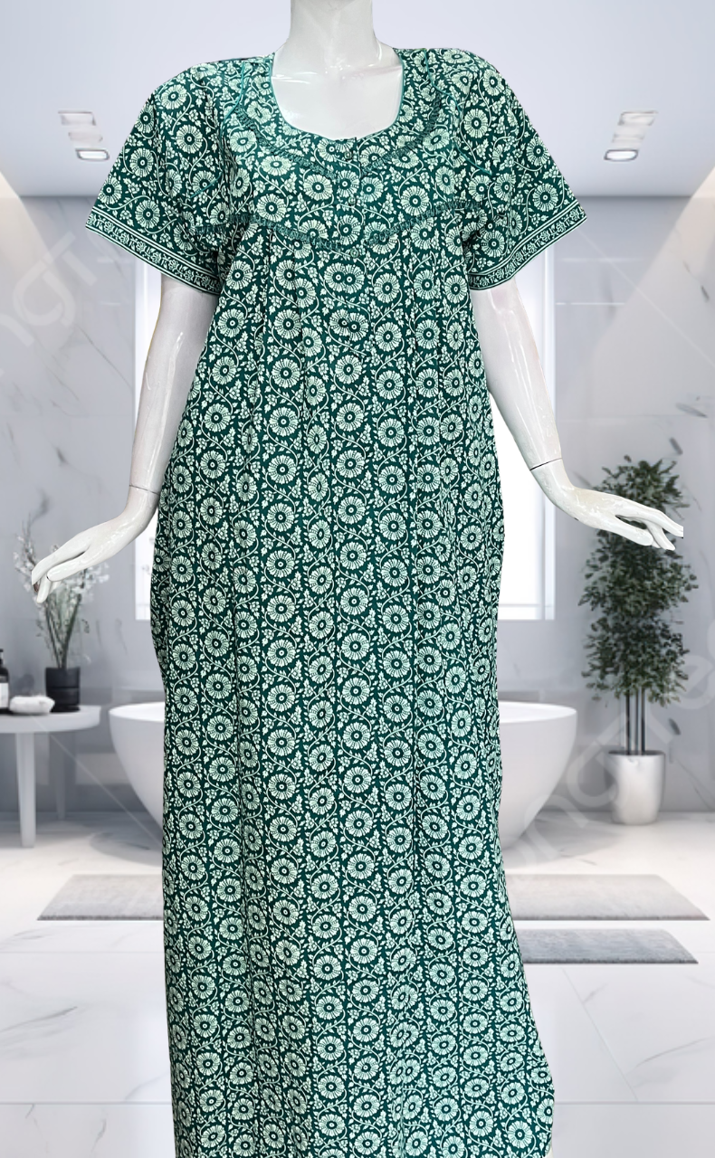 Sea Green Garden Pure Cotton Nighty. Pure Durable Cotton | Laces and Frills