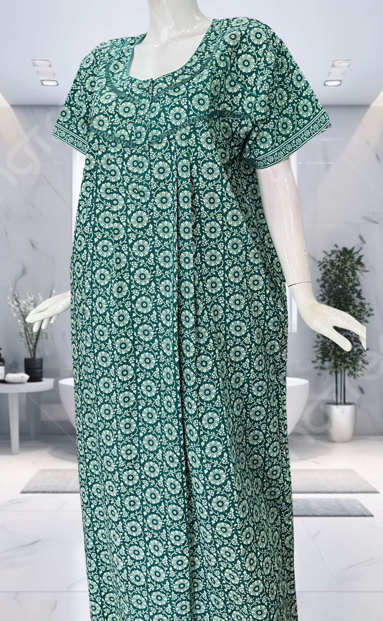 Sea Green Garden Pure Cotton Nighty. Pure Durable Cotton | Laces and Frills