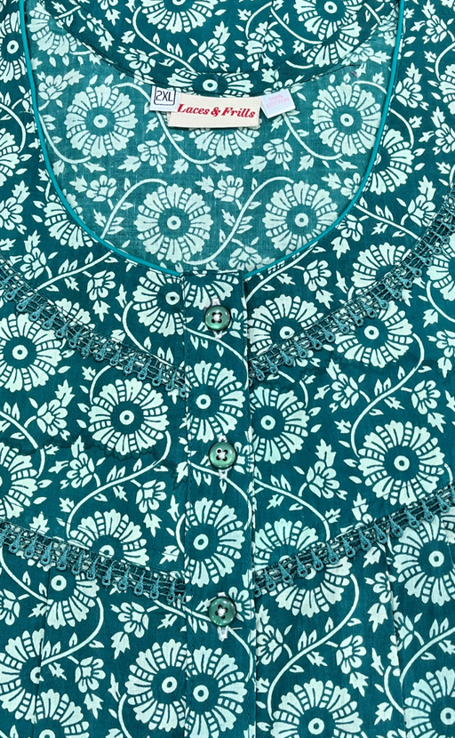 Sea Green Garden Pure Cotton Nighty. Pure Durable Cotton | Laces and Frills - Laces and Frills