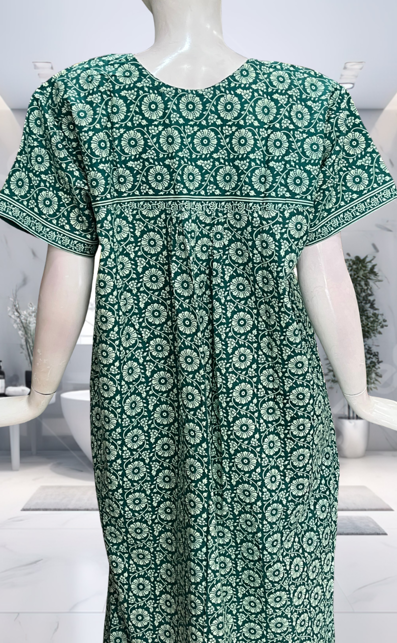 Sea Green Garden Pure Cotton Nighty. Pure Durable Cotton | Laces and Frills