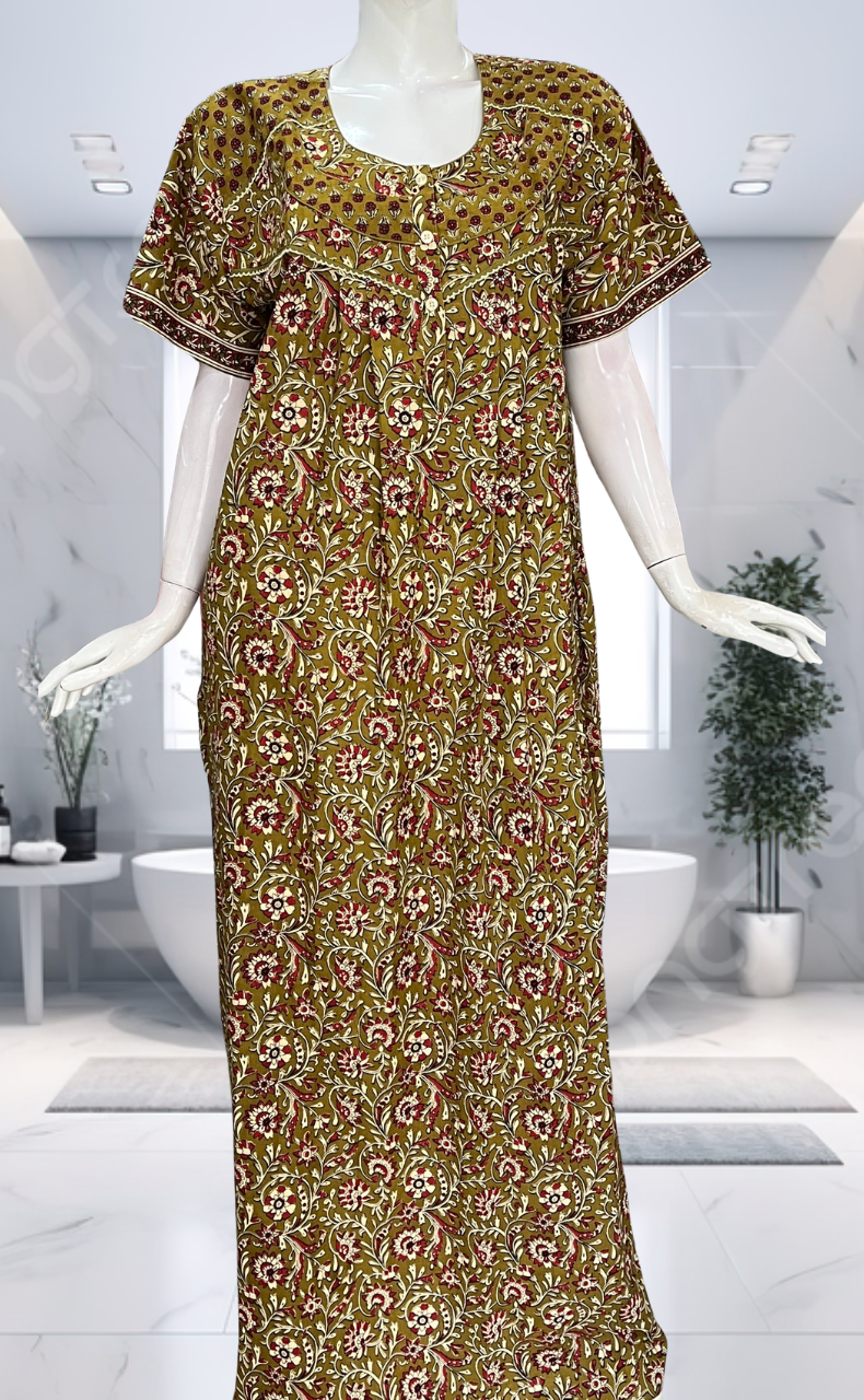 Mustard Garden Pure Cotton Nighty. Pure Durable Cotton | Laces and Frills - Laces and Frills