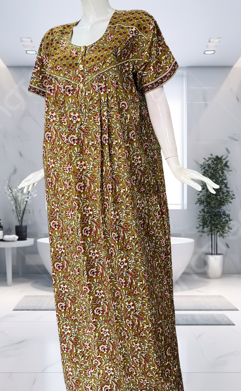 Mustard Garden Pure Cotton Nighty. Pure Durable Cotton | Laces and Frills - Laces and Frills