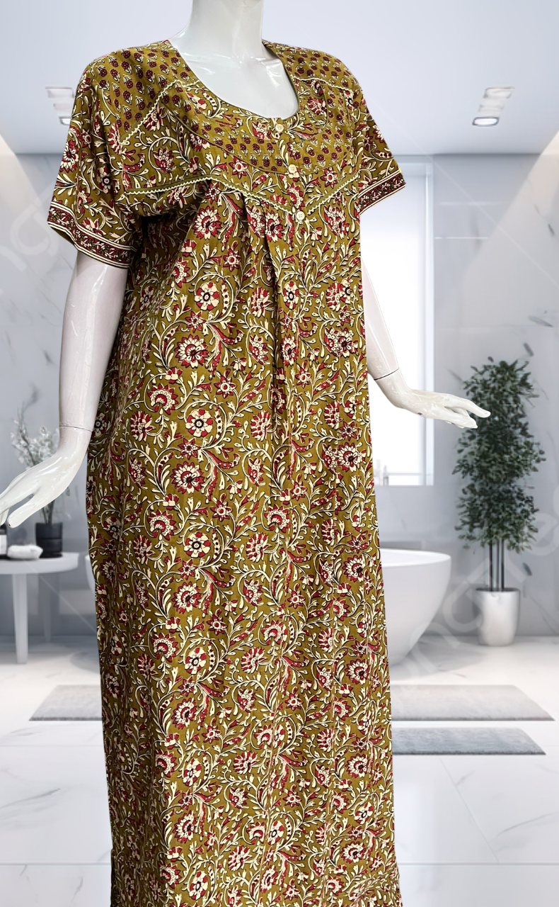 Mustard Garden Pure Cotton Nighty. Pure Durable Cotton | Laces and Frills - Laces and Frills